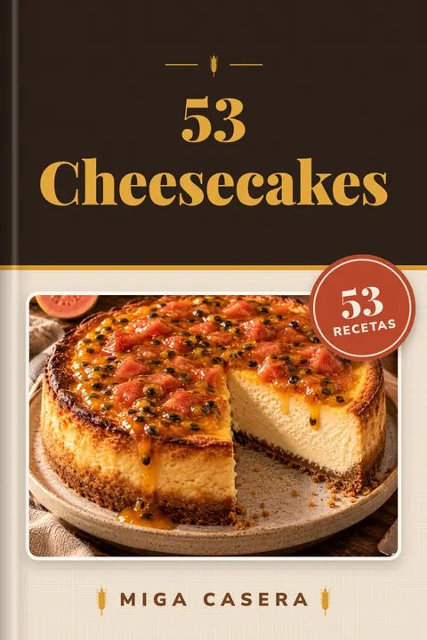 Portada de 53 Cheesecakes en mockup 3D · Miga Casera
