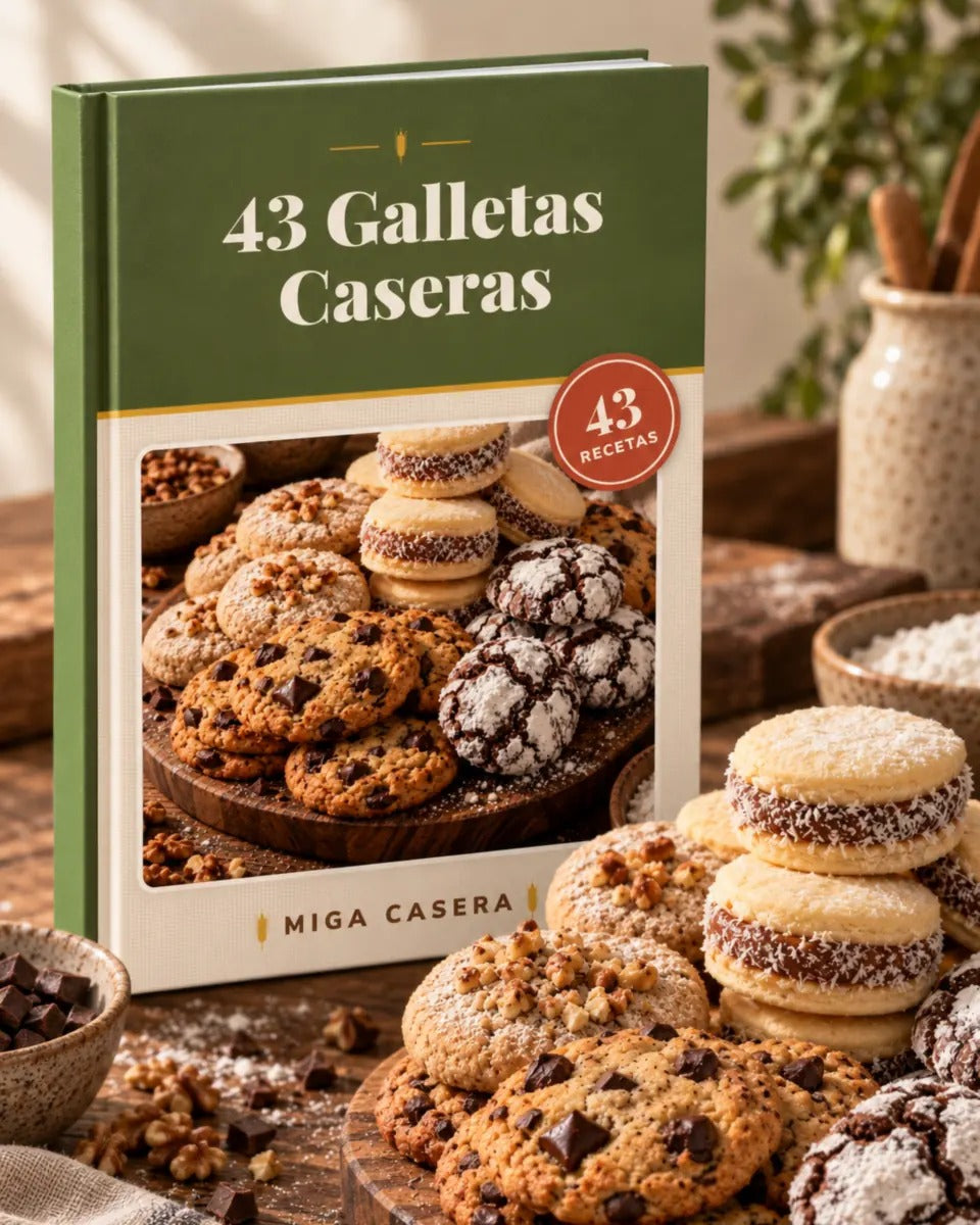 Portada de 43 Galletas Caseras en mockup 3D · Miga Casera