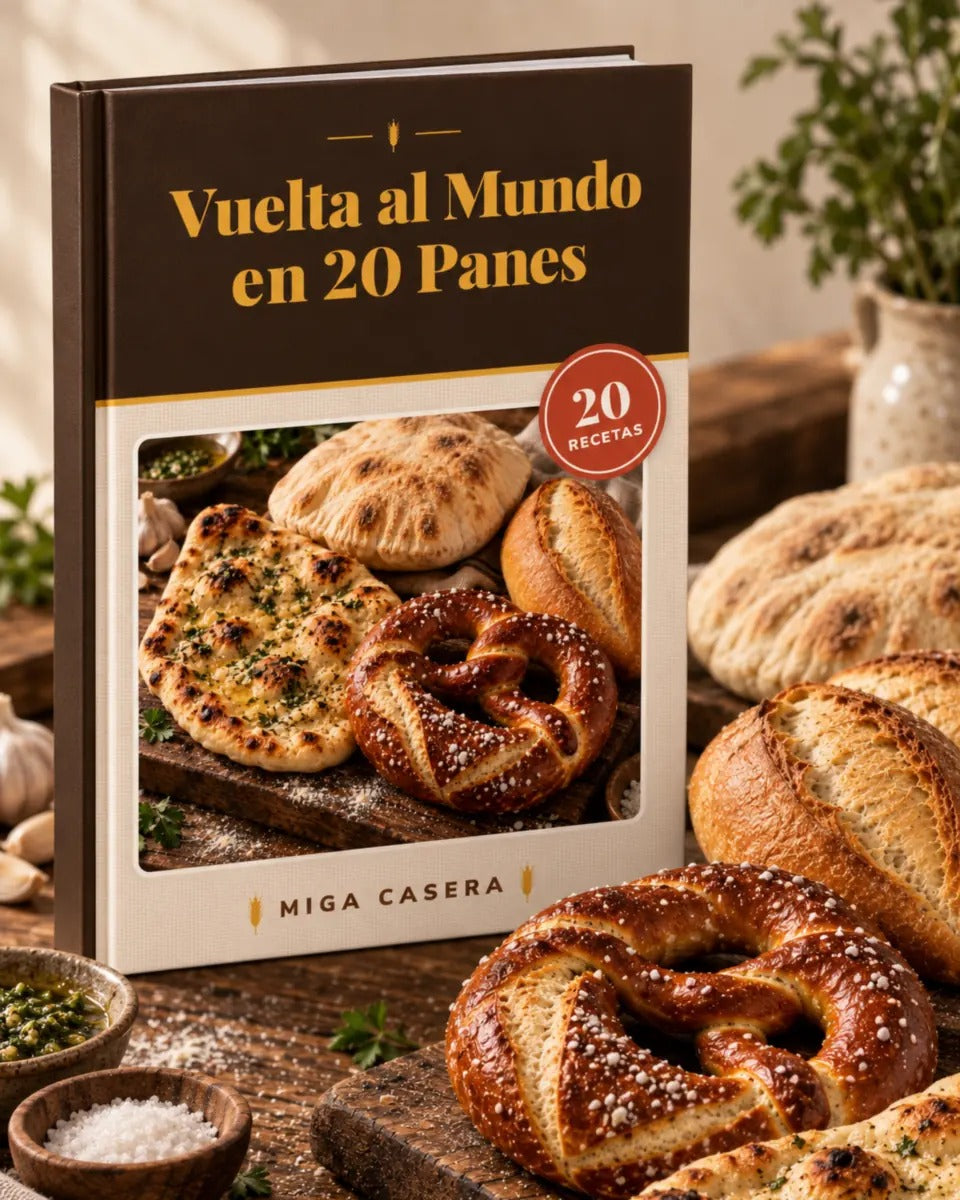Portada de Vuelta al Mundo en 20 Panes en mockup 3D · Miga Casera